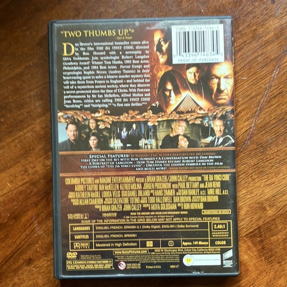 The DaVinci Code movie DVD 2-disk set adventure mystery special edition - Picture 2 of 3